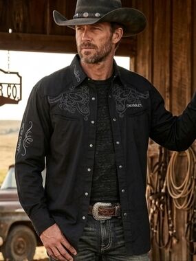 Desperrdo Shirt By Choko Men's Western Rodeo Black Snap Down Chevrolet Sz 2XL